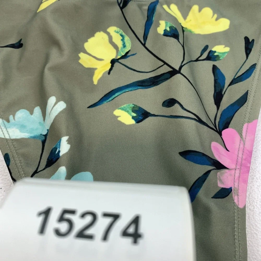 Salt & Cove Junior's Swim Bikini Bottom L Green Floral Side Tie String Beach